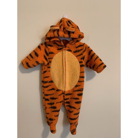 Disney Tigger Fleece Orange Blk One Piece Zip up Pajamas Halloween Kids Size 3M - Picture 2 of 6